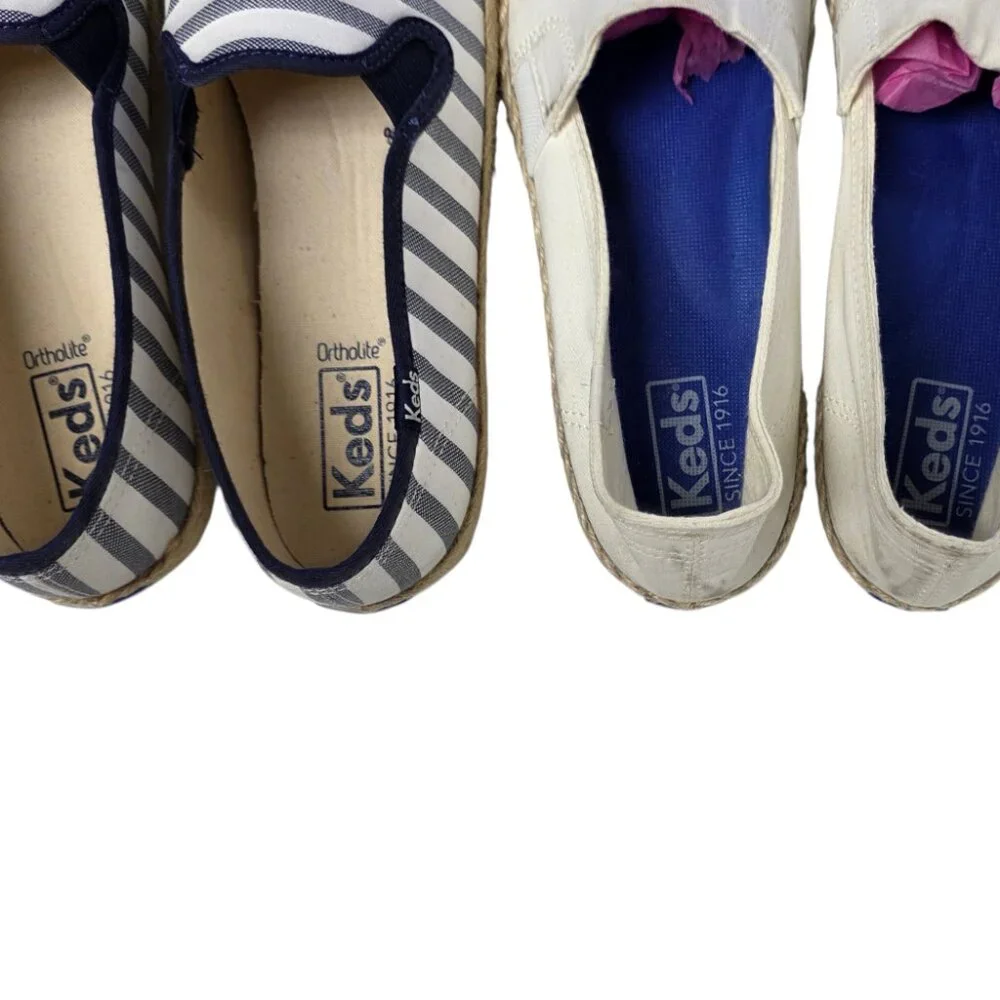 Keds Ortholite Slip On Shoes, Espadrilles, Striped, Cream, Casual, Set of 2, 9.5 - Picture 10 of 12